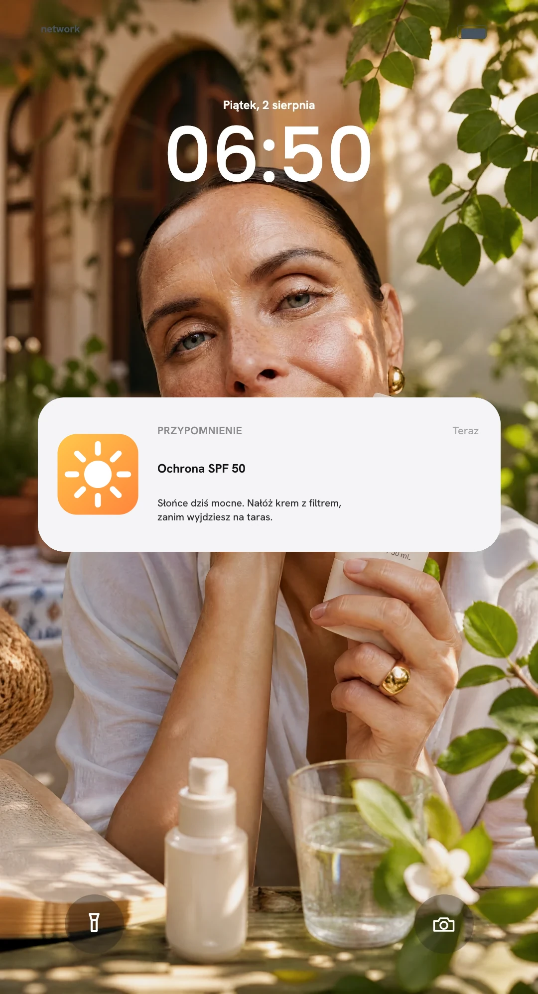 Ekran blokady z przypomnieniem SPF